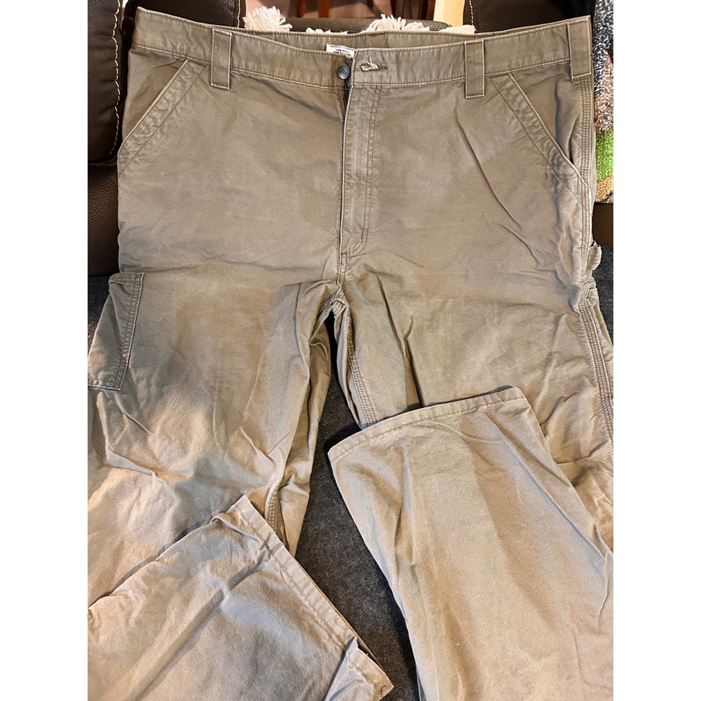 Carhartt 1213 261377 A1 8181 LBR Khaki Dungaree Fit Work Pants Mens 42x34 - Picture 1 of 6